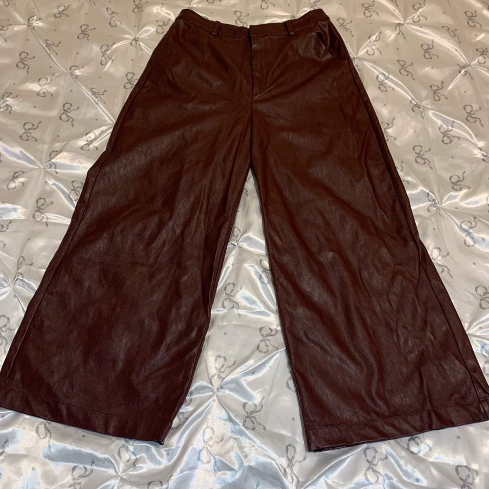 Forever 21 Women's Brown Wide Leather -Leg Pants

First B